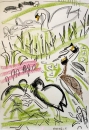 223‐7120 <b>grebes, coot & swan family</b> bristol reservoirs wax crayon 59.4 x 42 cms (c.A2) £POA‐Greg Poole