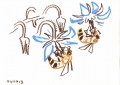 101‐6337 <b>bees on borage</b> garden, bristol wax crayon 25 x 35 cms SOLD‐Greg Poole