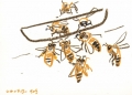 101‐6338 <b>bees at hive entrance</b> garden, bristol wax crayon 25 x 35 cms ‐Greg Poole