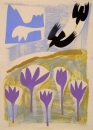 1‐4973 <b>alpine choughs & autumn crocus</b>  monoprint 38 x 28 cms Â£POA‐Greg Poole