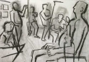 34‐2311 <b>candle lit life drawing</b>  charcoal 59.4 x 82 cms ‐Greg Poole