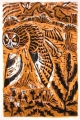 1‐5018 <b>short-eared owl & hares</b>  woodcut 60 x 40 cms Â£POA‐Greg Poole