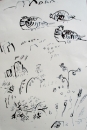 194‐6654 <b>pin-tailed sandgrouse & plains flora</b> extremadura, spain dip pen & indian ink 56 x 38 cms £POA‐Greg Poole