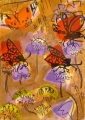 181‐6250 <b>burnet moths, painted lady, kidney vetch, harebells & scabious</b> mendips monoprint & acrylic 42 x 29.7 cms (A3) SOLD‐Greg Poole