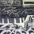 158‐4615 <b>mull - redwings, curlews & sheep</b>  charcoal 60 x 60 cms £POA‐Greg Poole