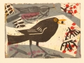 158‐6481 <b> blackbird & redwing on rowan</b> monotype 23 x 31 cms £POA‐Greg Poole