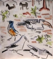 bush crows, starling & hornbill ‐ gouache & wax crayon ‐ 30 x 28 cms ‐ £POA ‐     ethiopia‐Greg Poole