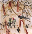 abyssinian scimitarbill & people returning from market ‐ gouache & wax crayon ‐ 30 x 28 cms ‐ SOLD ‐     ethiopia‐Greg Poole