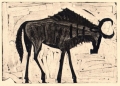 110‐6010 <b>wildebeest</b> kruger, south afrca monotype 24 x 36 cms £POA‐Greg Poole