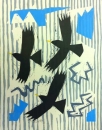 43‐1573 <b>alpine choughs 1</b>  woodcut 70 x 53 cms Â£POA‐Greg Poole