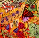 43‐1579 <b>alpine insects & flora</b>  acrylic 59 x 56 cms SOLD‐Greg Poole