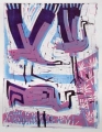 66‐3437 <b>3 cranes</b>  monoprint 49 x 38 cms ‐Greg Poole