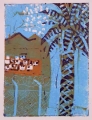 66‐3454 <b>storks over west bank</b>  monoprint c. A4 (29.7 x 21cms) ‐Greg Poole