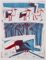 66‐3458 <b>smyrnah kingfisher & storks</b>  monoprint 50 x 38 cms ‐Greg Poole